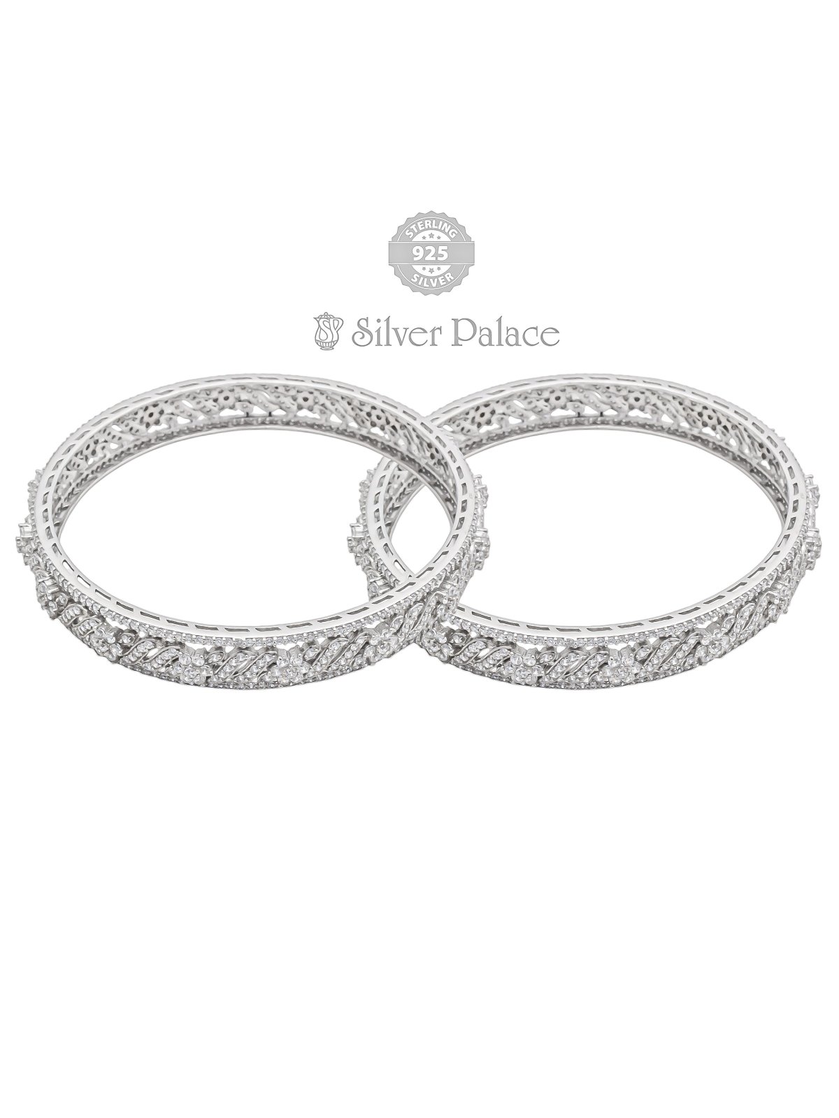 925 PURE SILVER FLORAL AND WHITE STONE BANGLES FOR WOMEN PUYA COLLECTION 