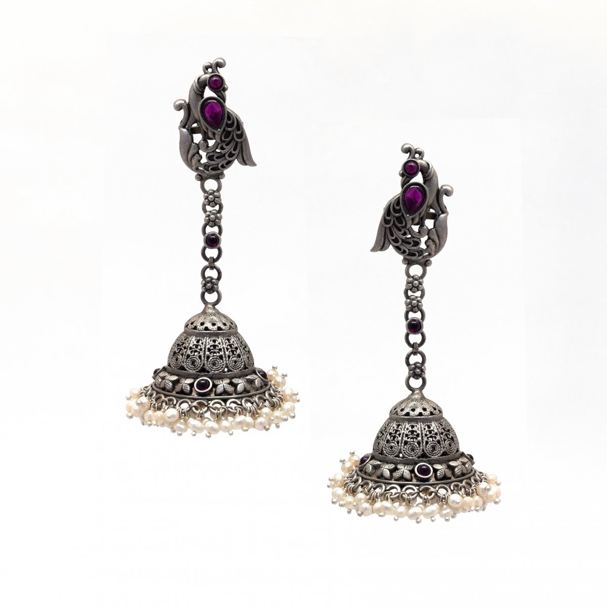 92.5 OXIDISED SILVER PEACOCK  JHUMKA FOR GIRLS 