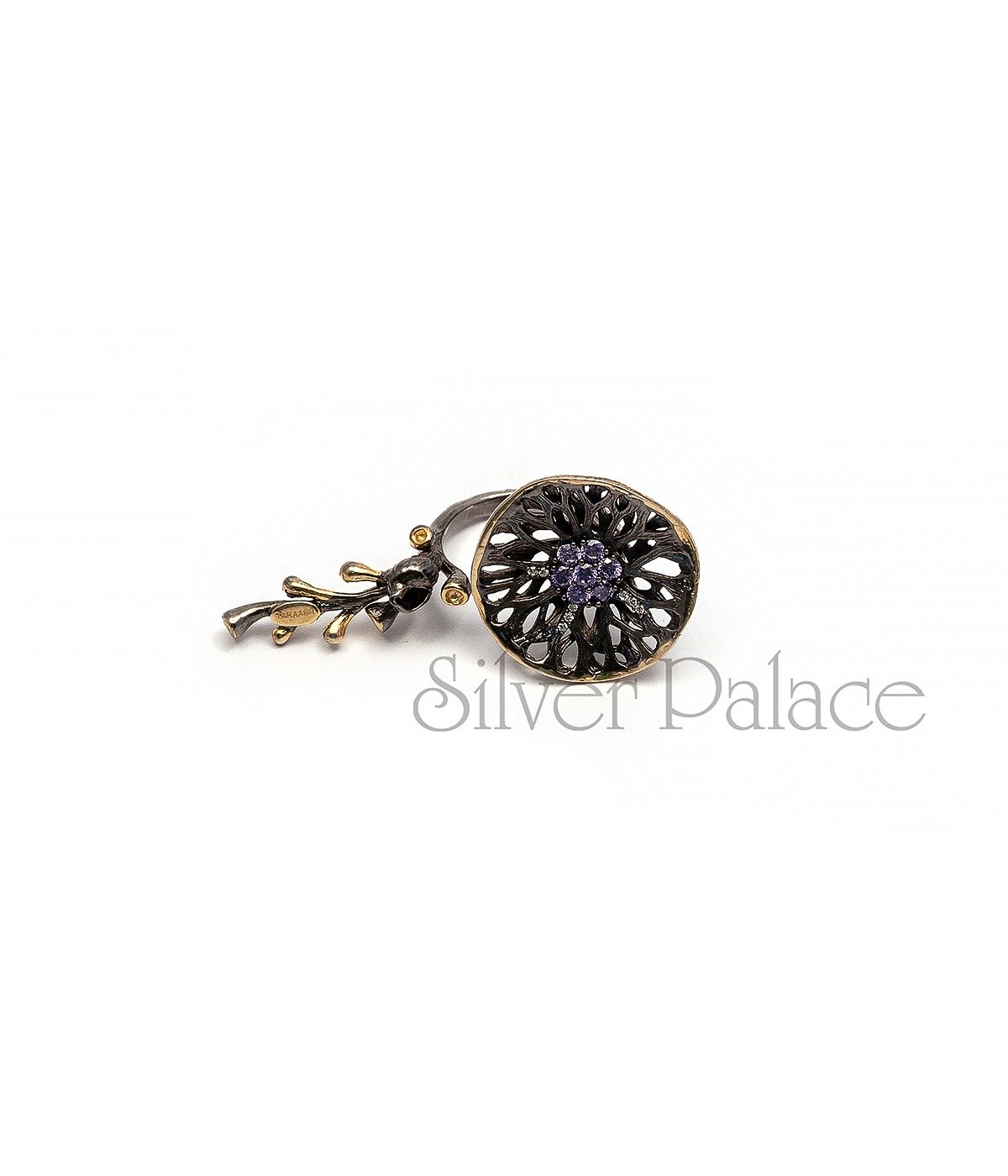 92.5  SILVER FLOWER SHAPE STONE STUDDED FASHION RING FOR WOMEN