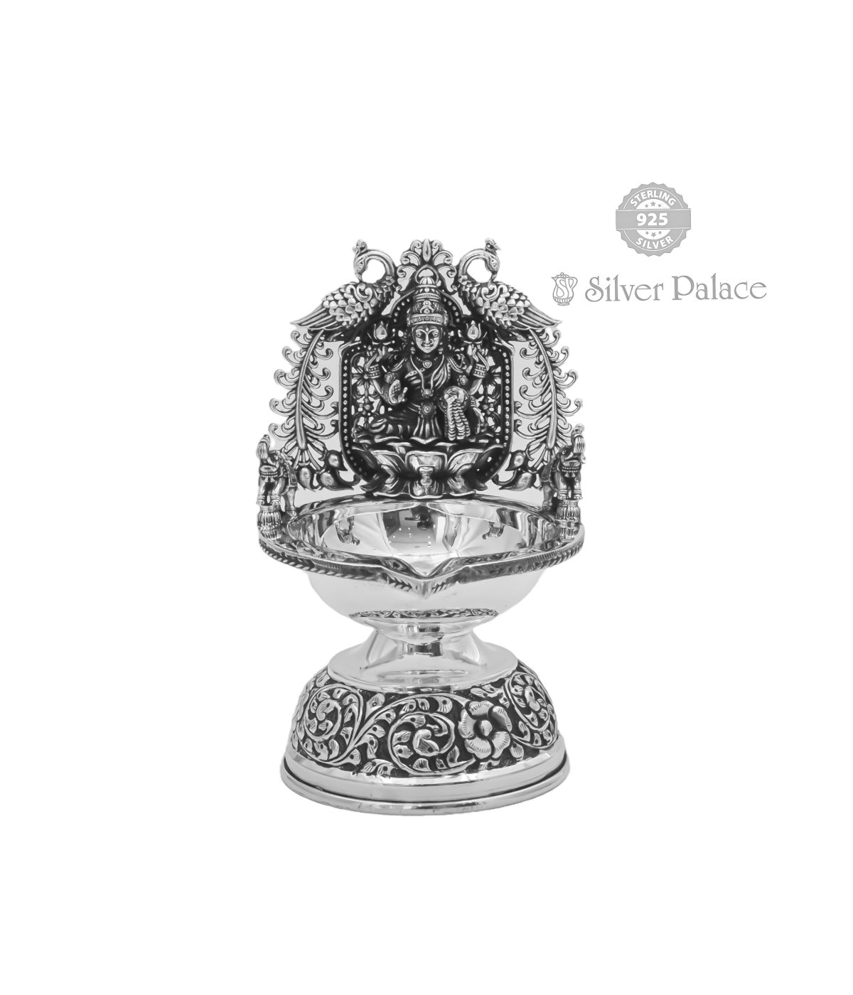 925 OXIDIZED SILVER RADHE COLLECTION KAMATCHI LAMP WITH PEACOCK FOR POOJA PURPOSE