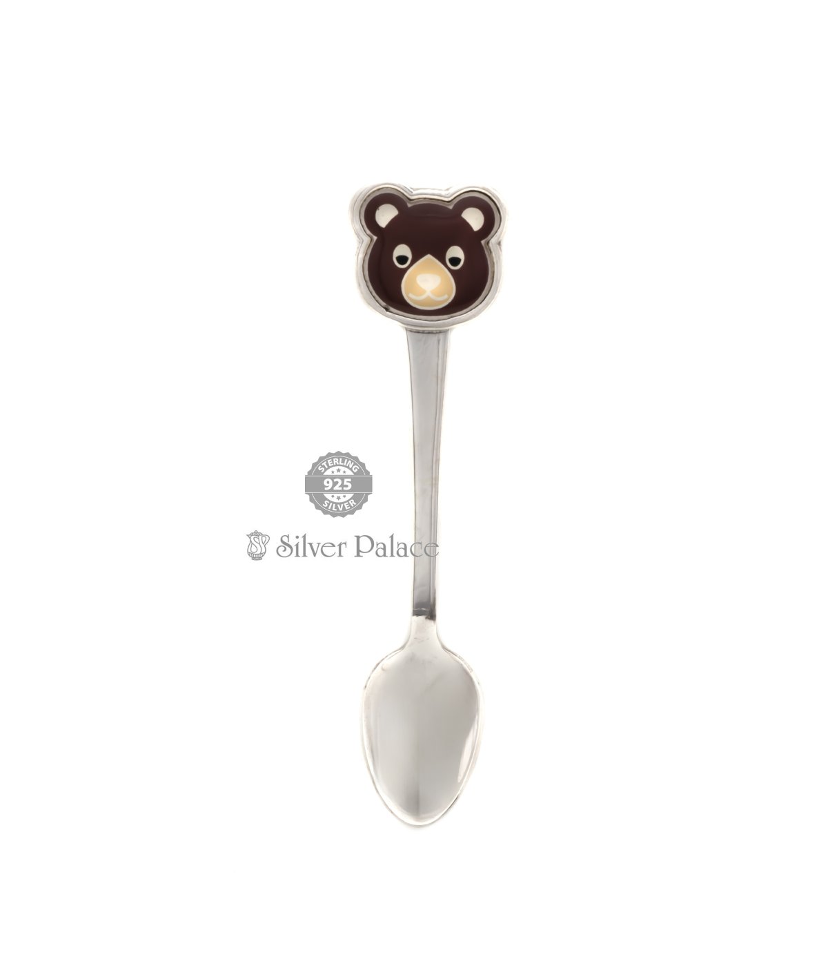  925 SILVER SPOON FOR BABY WITH BRUNO BEAR BROWN 