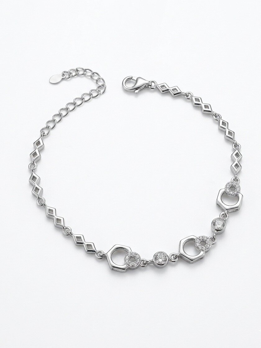 925 STERLING SILVER WHITE STONE BRACELET FOR LADIES