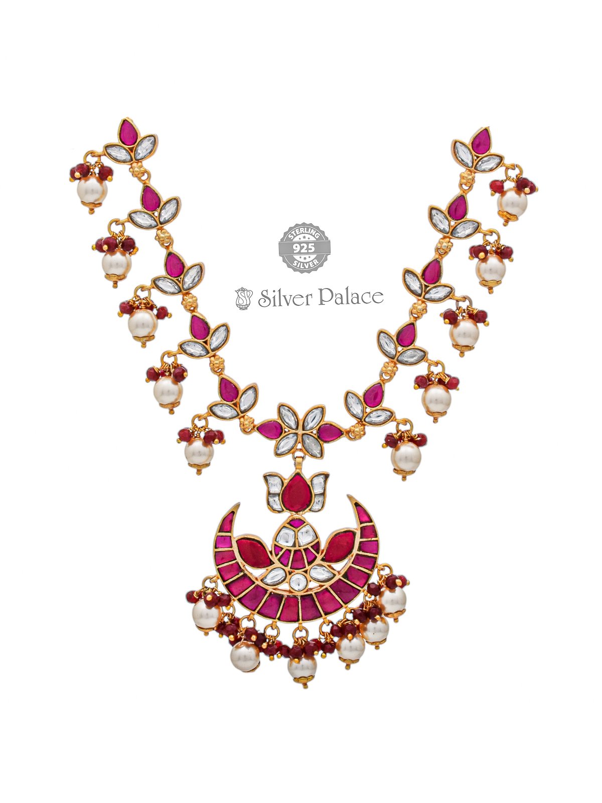 925 SILVER GOLD POLISHED TRADITIONAL JEWELLERY NECKLACE ANITE COLLECTION