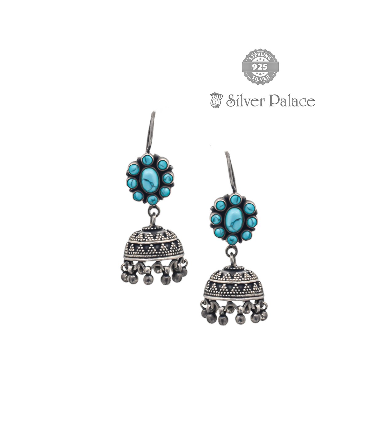 SILVER  GREEN STONE JHUMKA EARRINGS FOR  BRIDAL