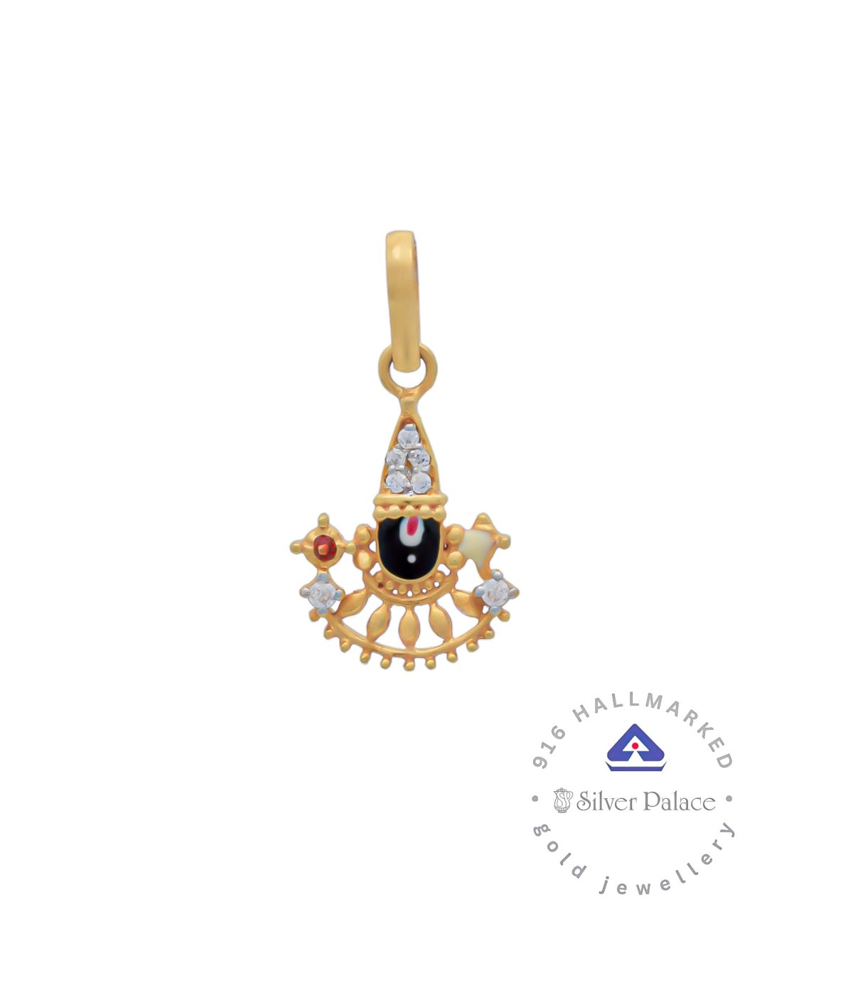 Kanche Collections 916 Pure Gold Perumal Divine Pendant With CZ Stone Studded & Enamel Finish For Mens & Womens 