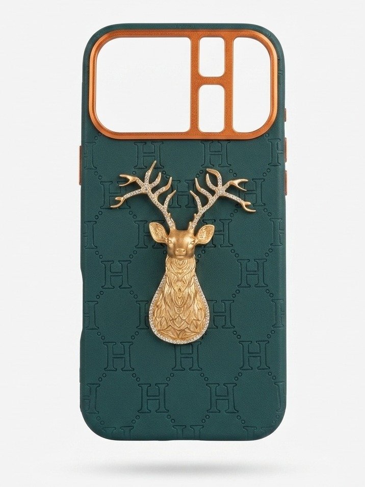 925 OXIDISED SILVER DEER DESIGN PHONE CASE FOR IPHONE 17 PRO MAX 