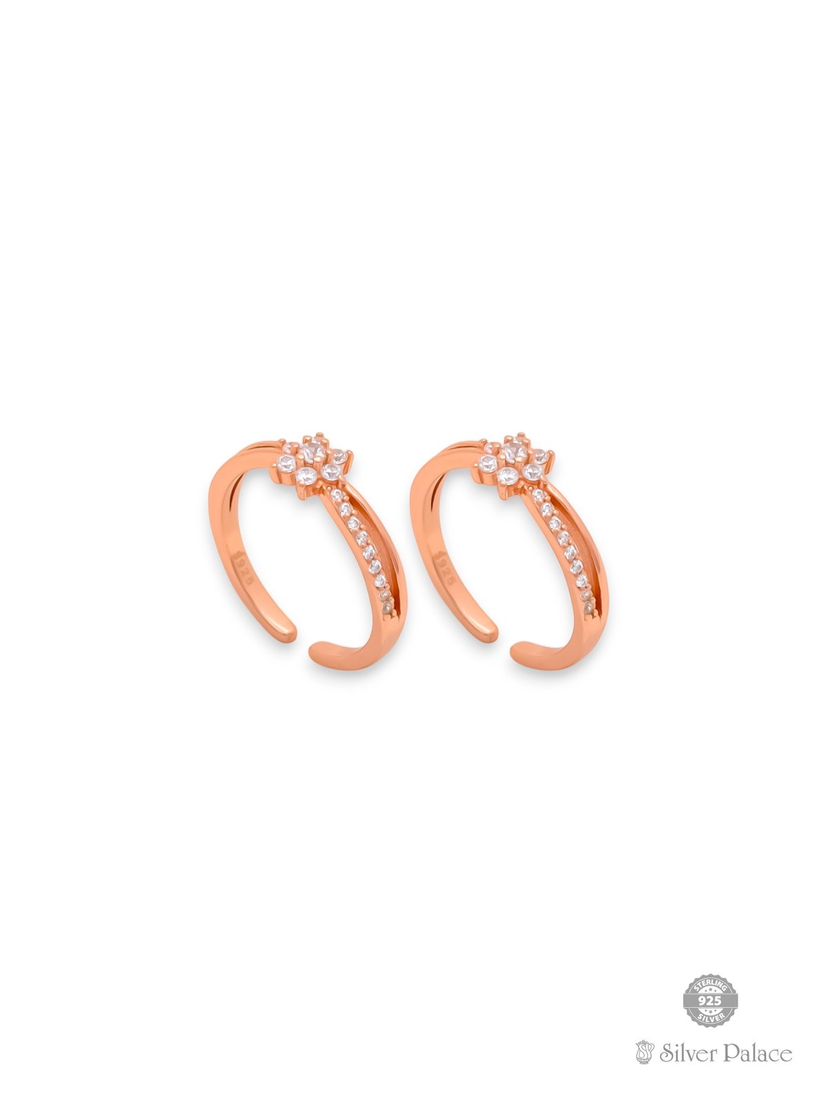 925 SILVER ROSE GOLD POLISHED FLORAL DESIGN CZ TOE RING FOR GIRLS SHEYA COLLECTION 