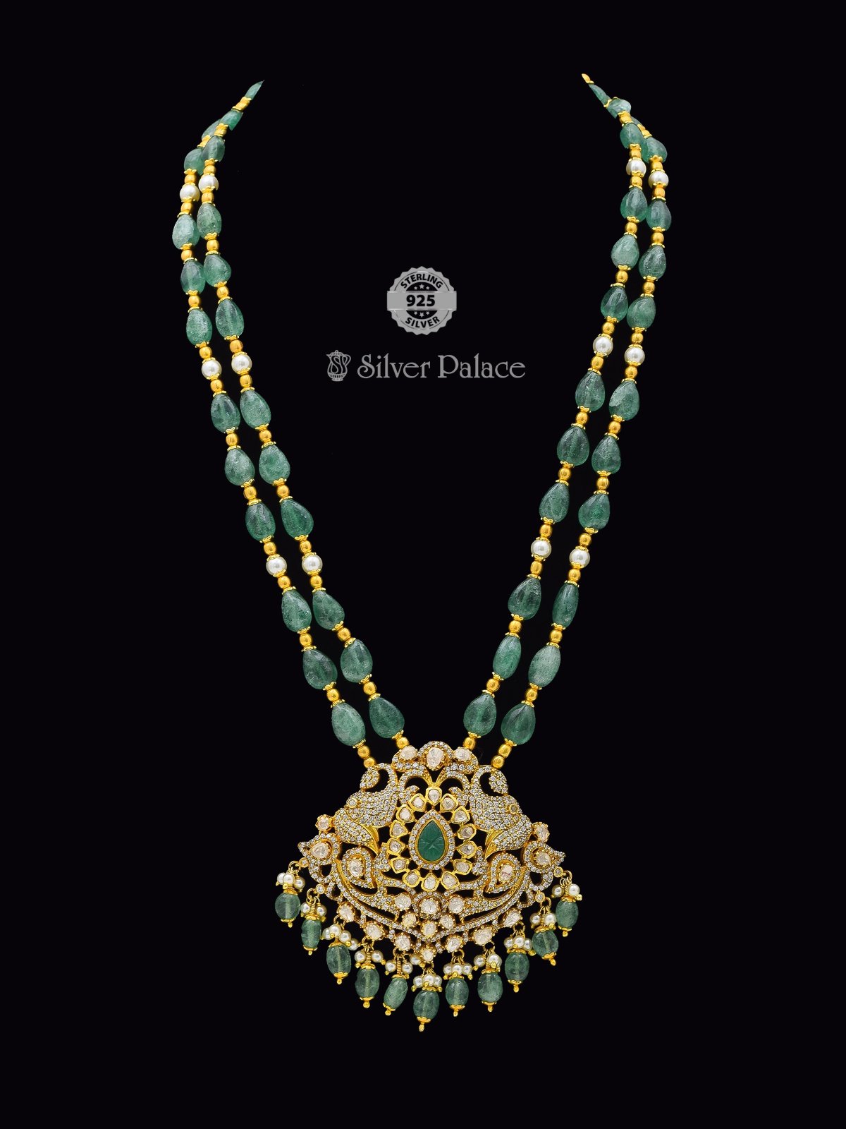 925 Sterling silver Gold polish Emerald Kundan Heritage Necklace For women Anite collection 