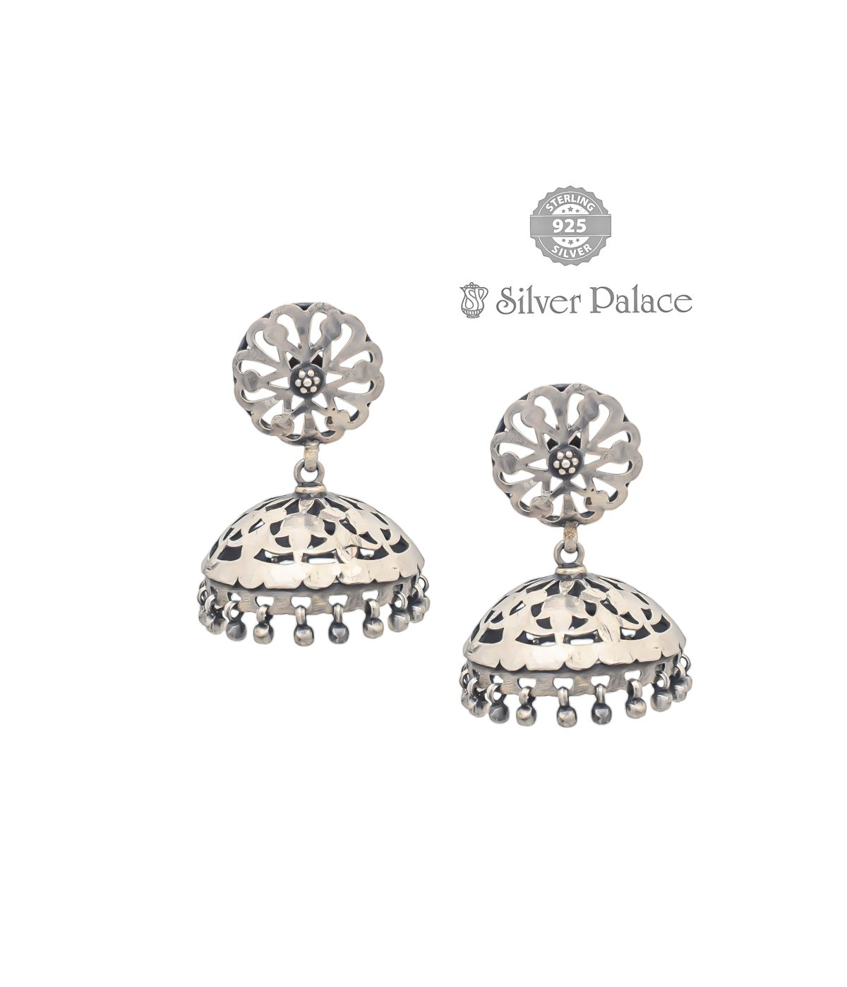 92.5 STERLING OXIDISED SILVER BHAVA COLLECTIONS  PLAIN CUTWORK TRAITIONAL TYPICAL JHUMKAS FOR GIRLS