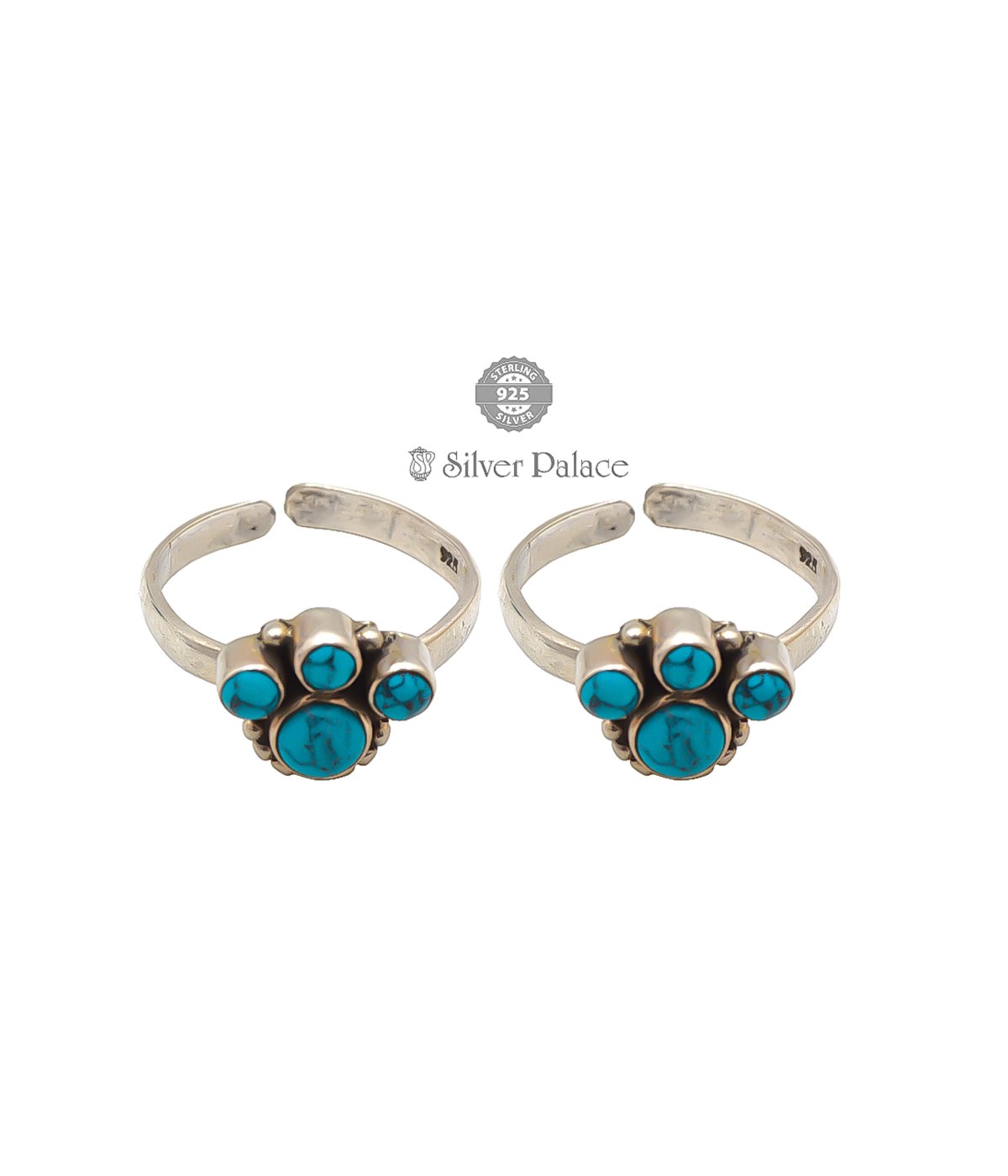 925 Simple Yet Elegant Silver Turquoise Toe Rings For Womens