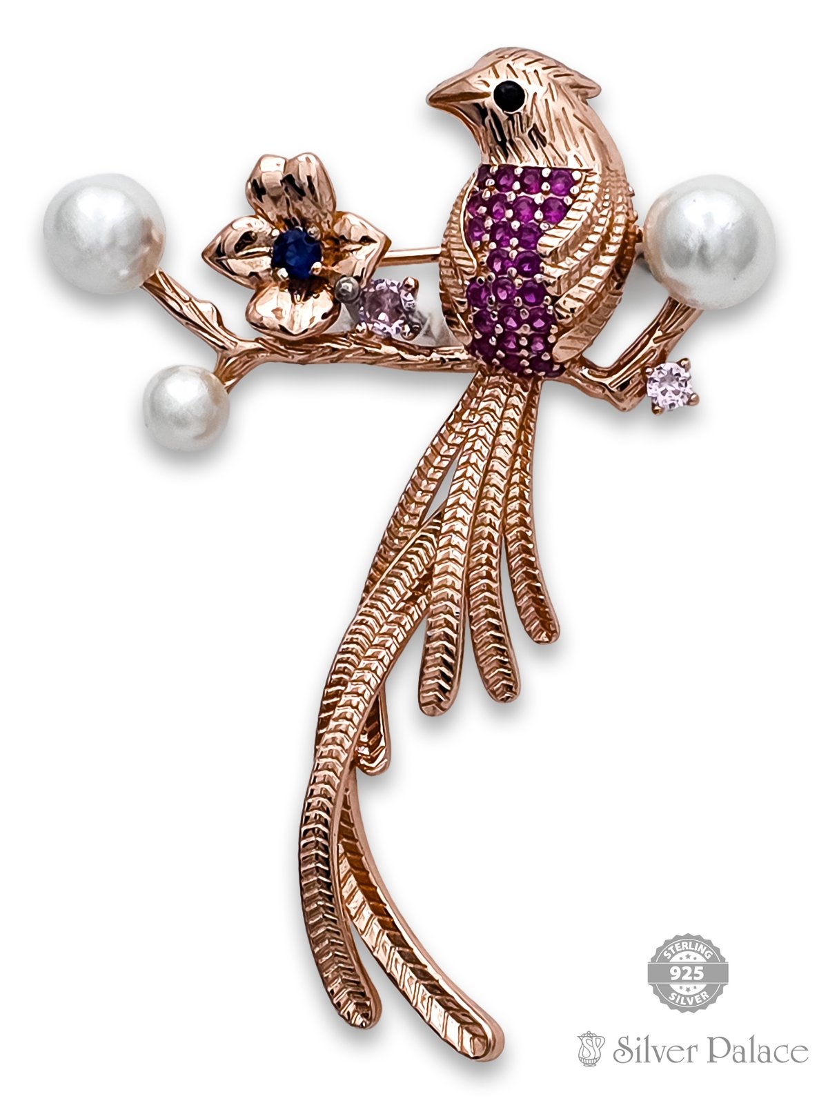 925 SILVER ROSE GOLD POLISHED PHOENIX BIRD DESIGN BROOCH FOR GIRLS 