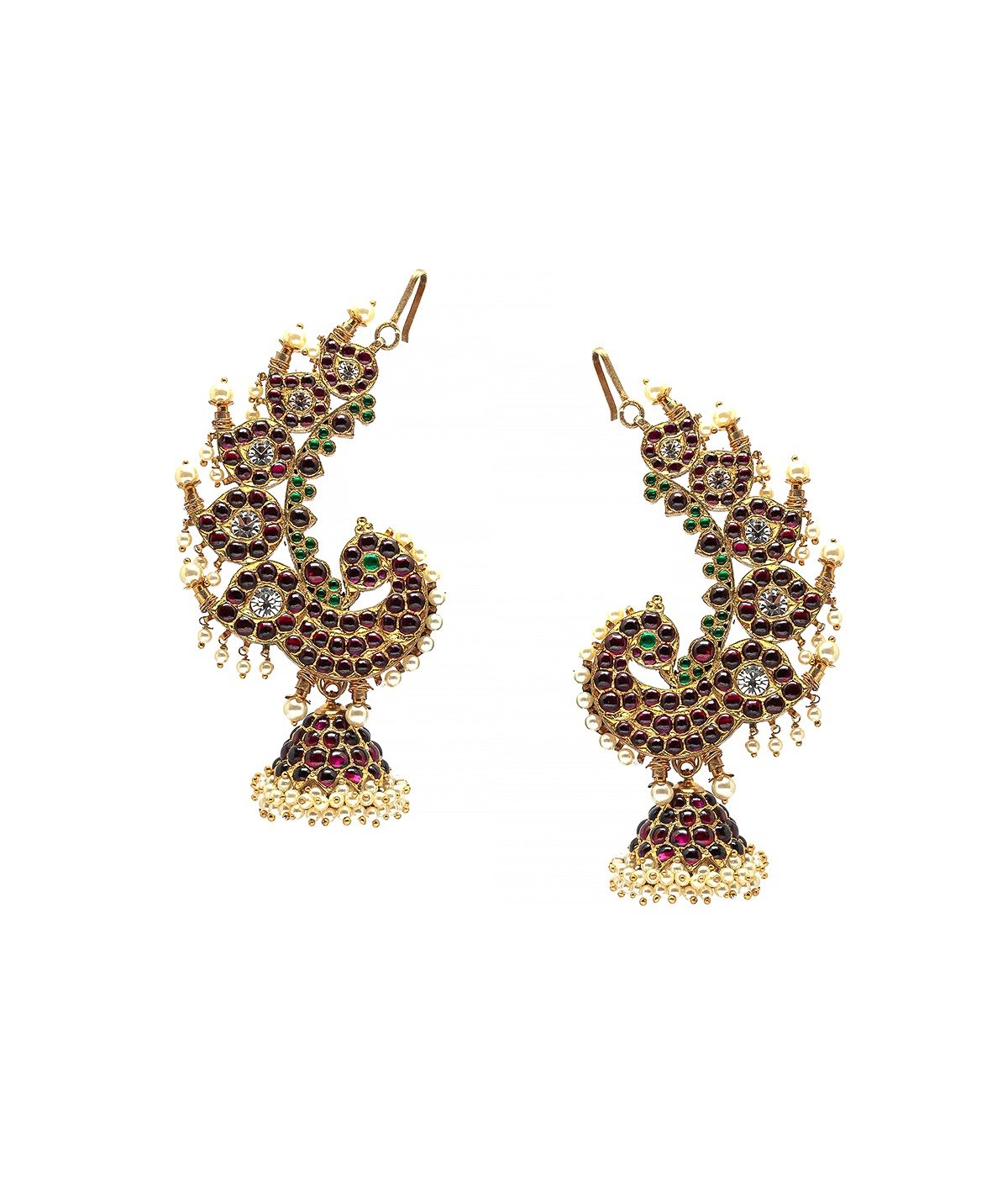 GOLD PLATED PEACOCOK DESIGN STONE STUDED EARRINGS