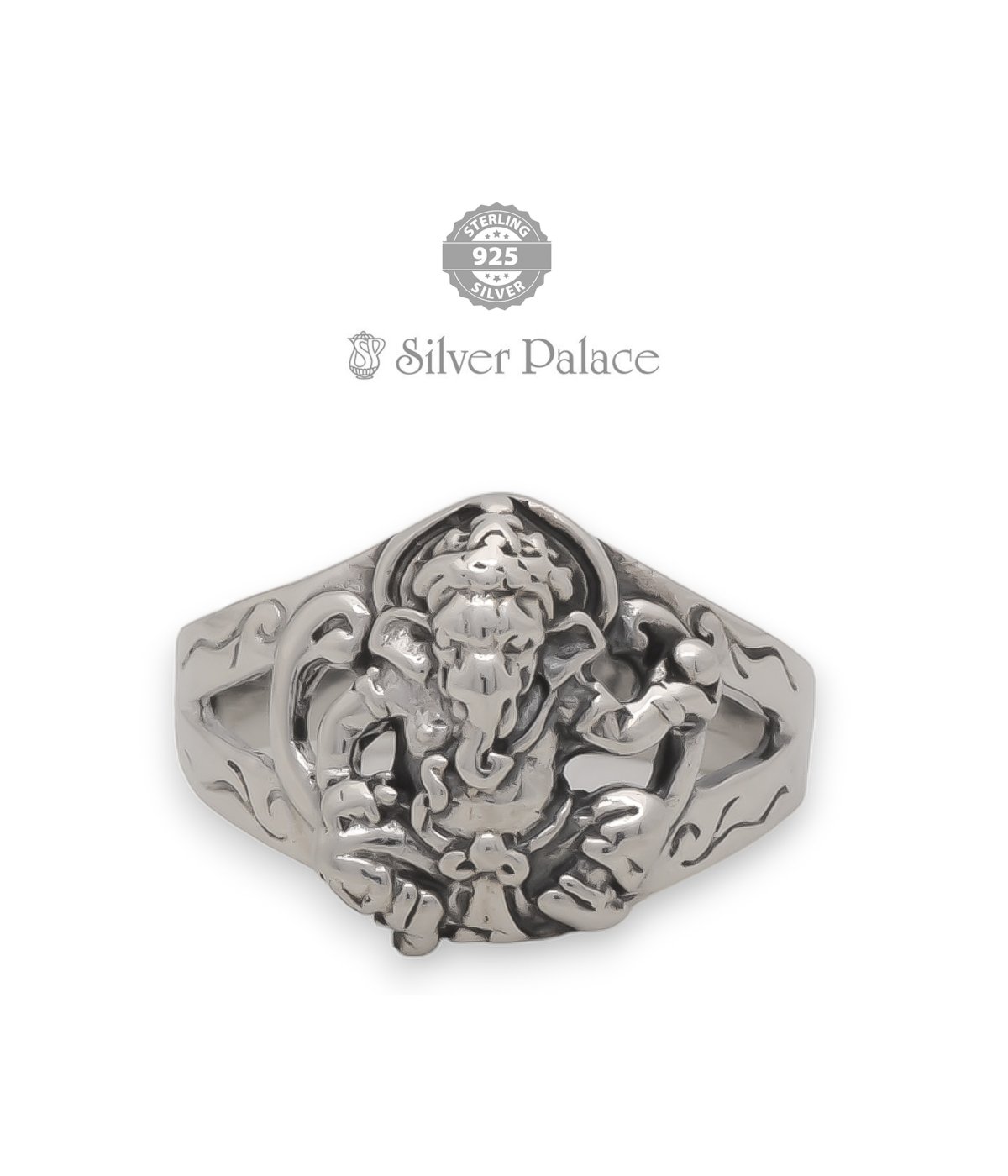 92.5 OXIDIZED SILVER Prite Ganesha Design Rings For Men