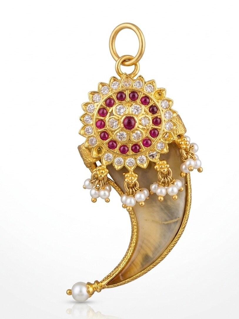 925 STERLING SILVER ANITE COLLECTION TIGER NAIL GOLD PLATED PENDANT