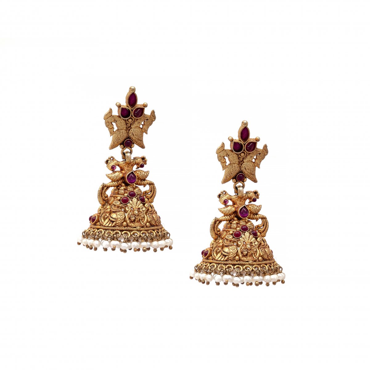 HANDCRADTED STUDS JHUMKAS EARRINGS SET FOR WOMEN IN PURE SILVER GOLD POLISHED