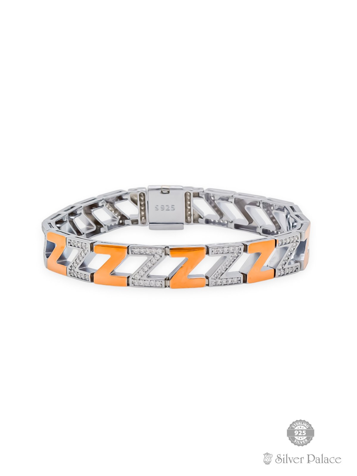 925 STERLING SILVER Z SHAPE 2 TONE BRACELET FOR MEN URBANE COLLECTION
