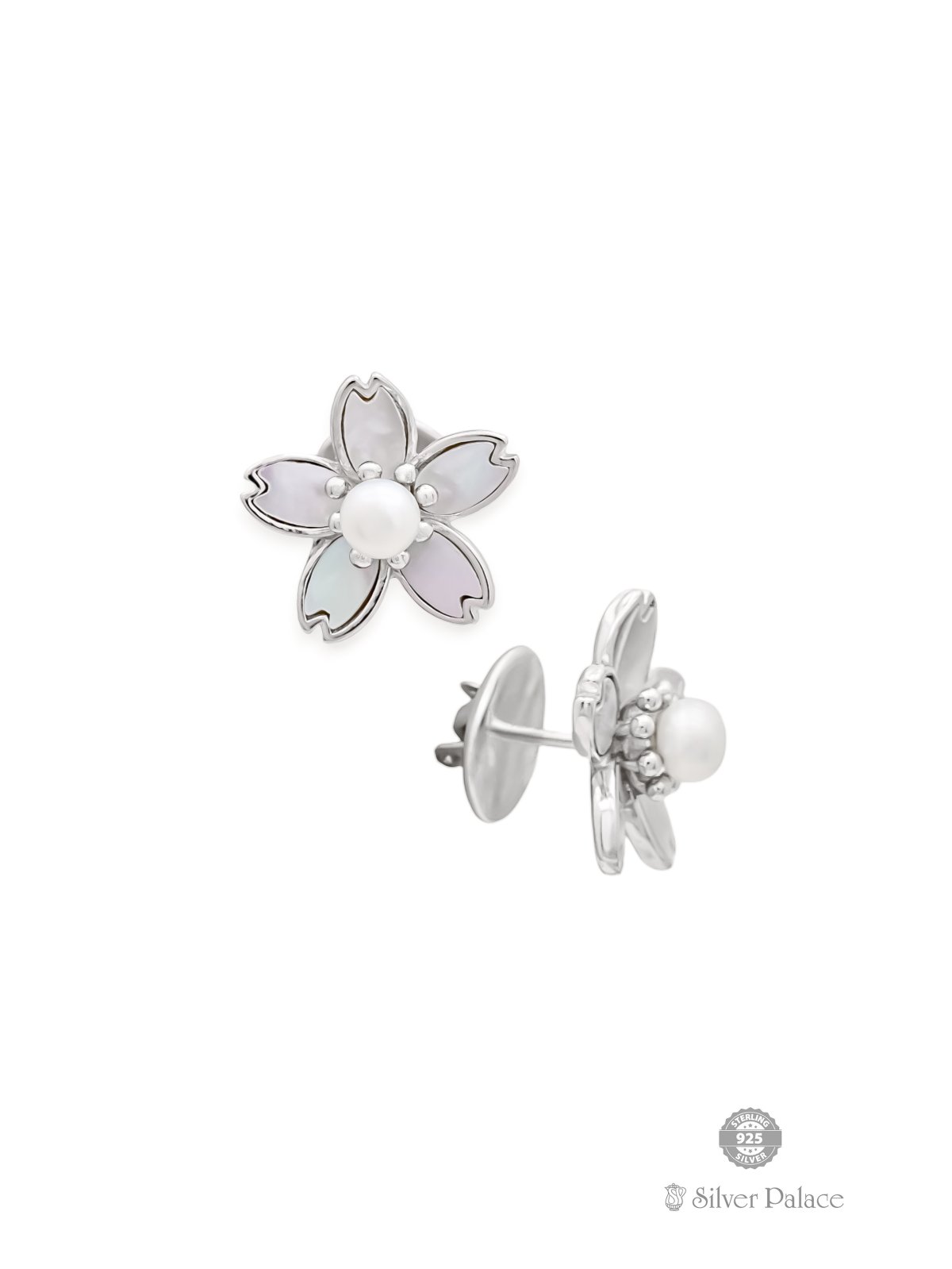 925 STERLING SILVER FLORAL WITH PEAR DESIGN COLLAR BUTTON 