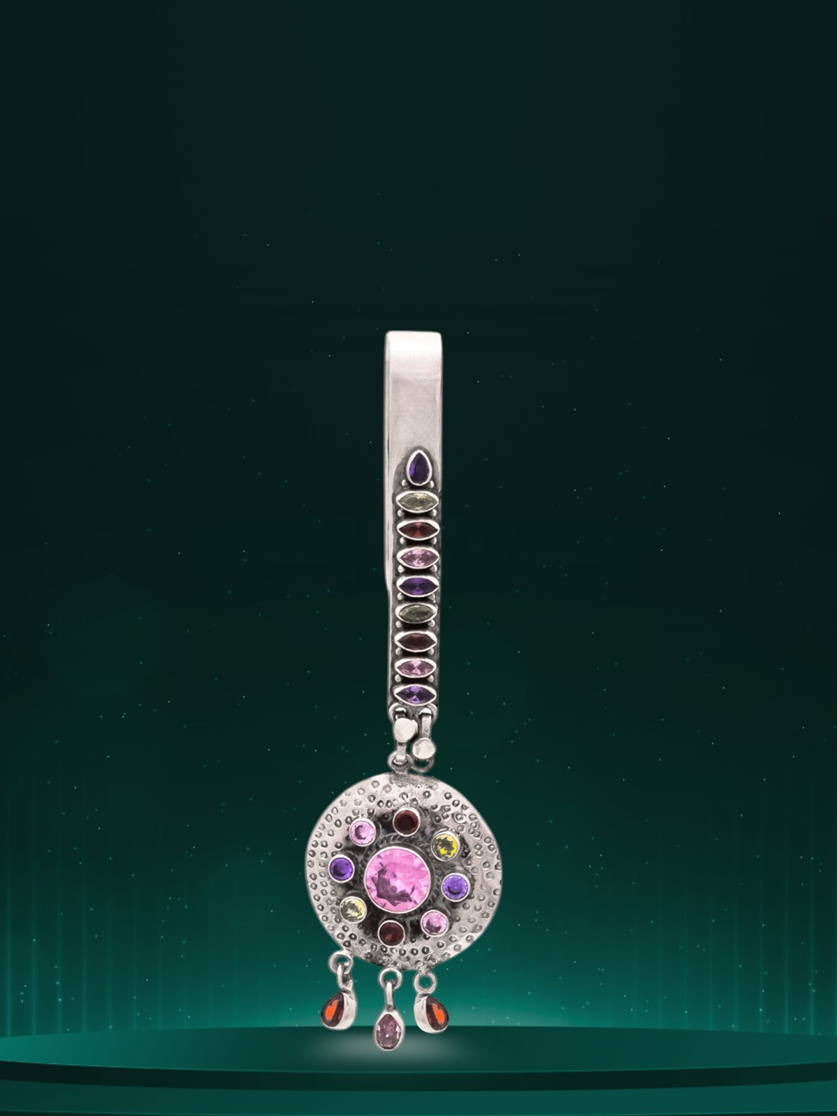 925 SILVER MULTICOLOUR STONES DESIGN HIP KEY RINGS FOR LADIES