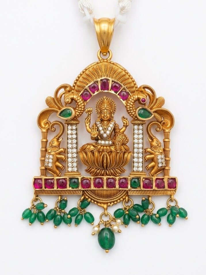 925 SILVER GOLD POLISHED LAKSHMI WITH WHITE STONE PENDANT FOR LADIES ANITE COLLECTION 