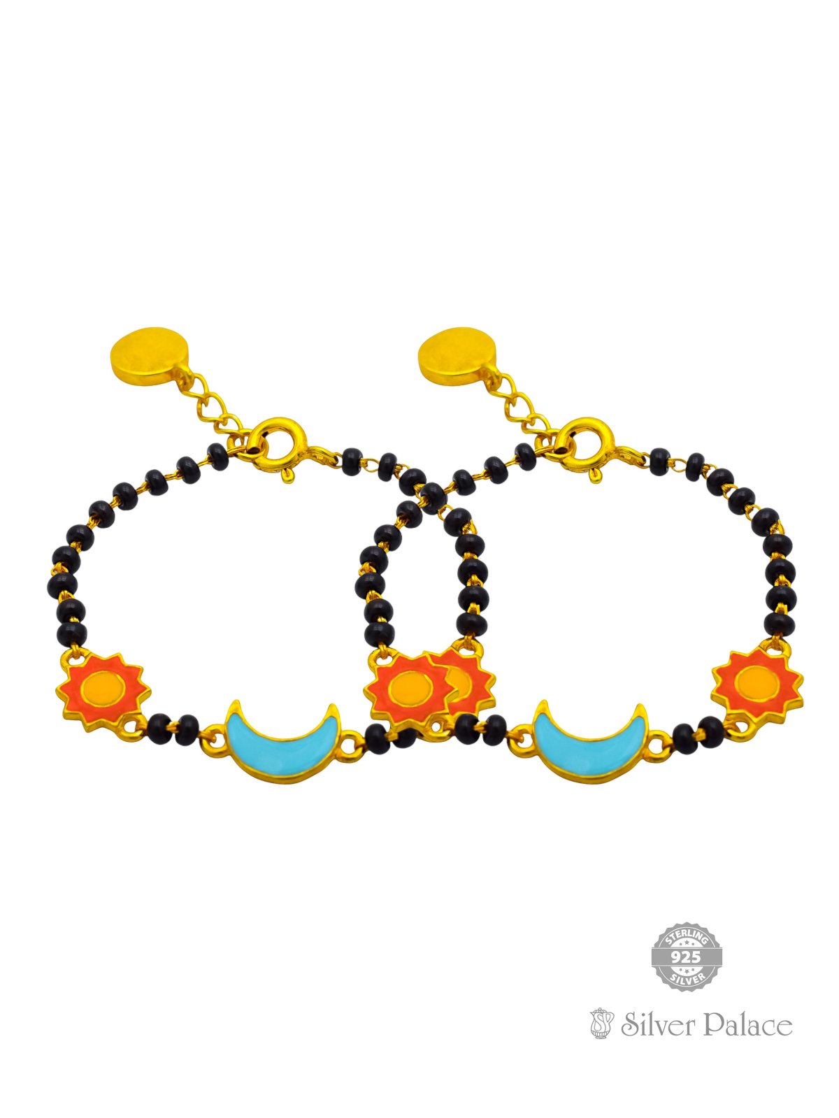 925 SILVER GOLD POLISHED STAR WITH MOON DESIGN ANKLETS FOR KIDS ARJITA COLLECTION