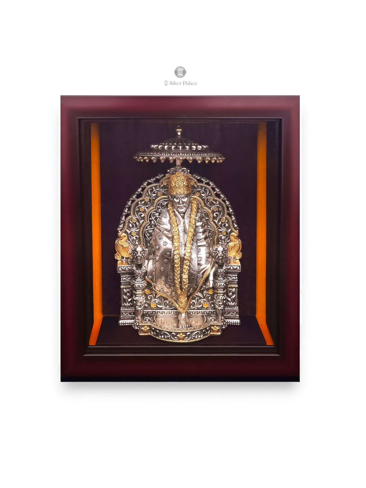 925 SILVER GOLD PLATED SHIRDI SAI BABA PHOTO FRAME LAKSH COLLECTION