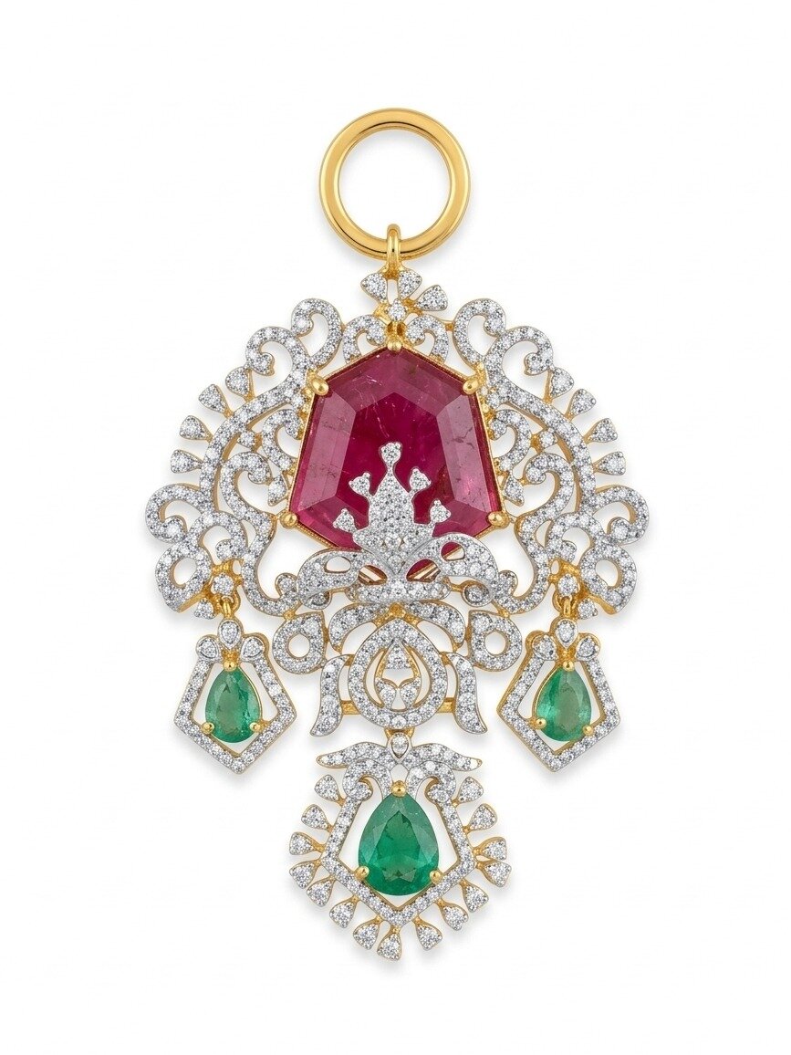 925  SILVER GOLD POLISHED PEACOCK DESIGN WITH WHITE STONE PENDANT FOR GIRLS ANITE COLLECTION 