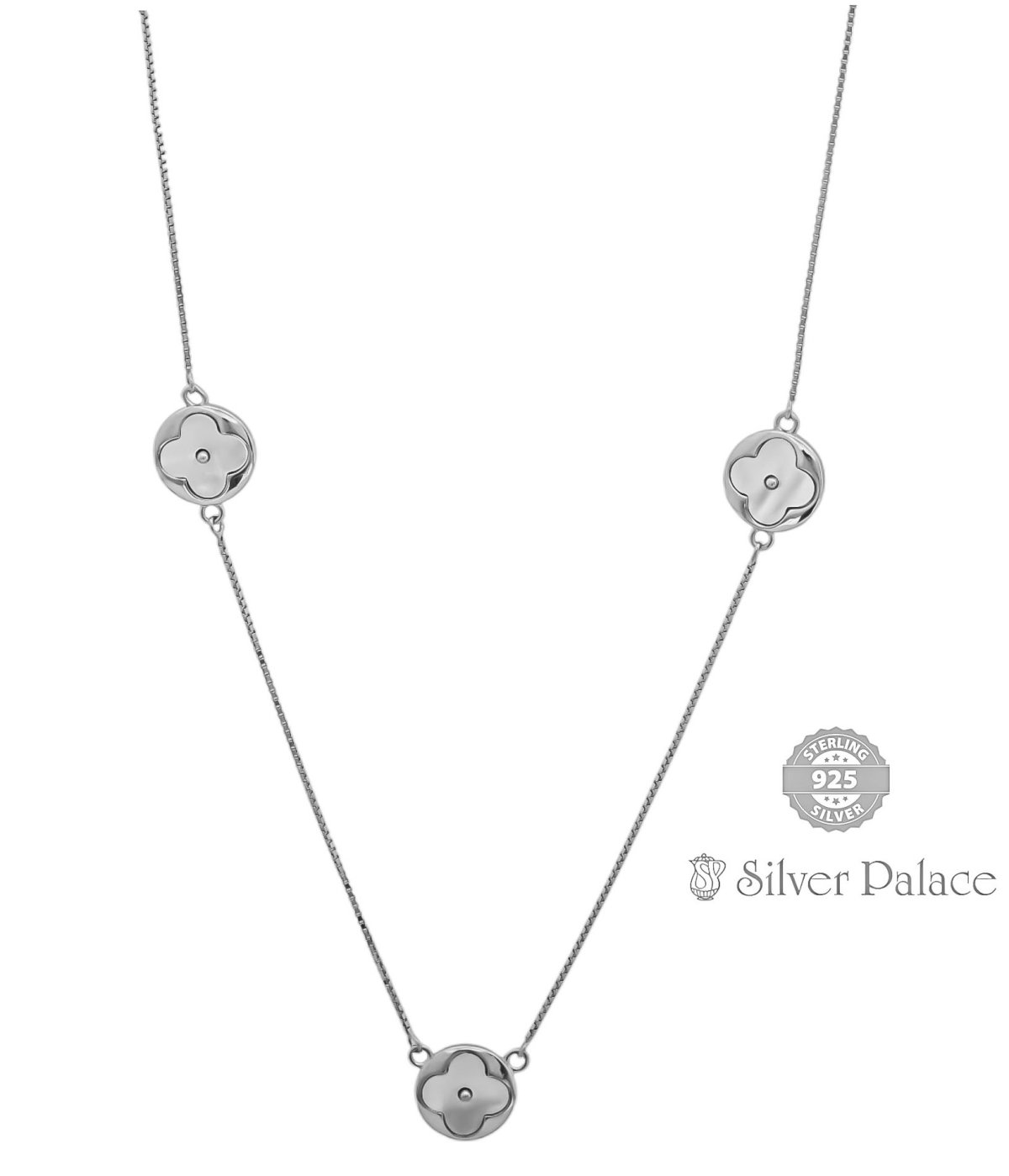 PUYA COLLECTION STERLING SILVER CLOVER DESIGN MOP LW CHAIN FOR GIRLS AND WOMEN
