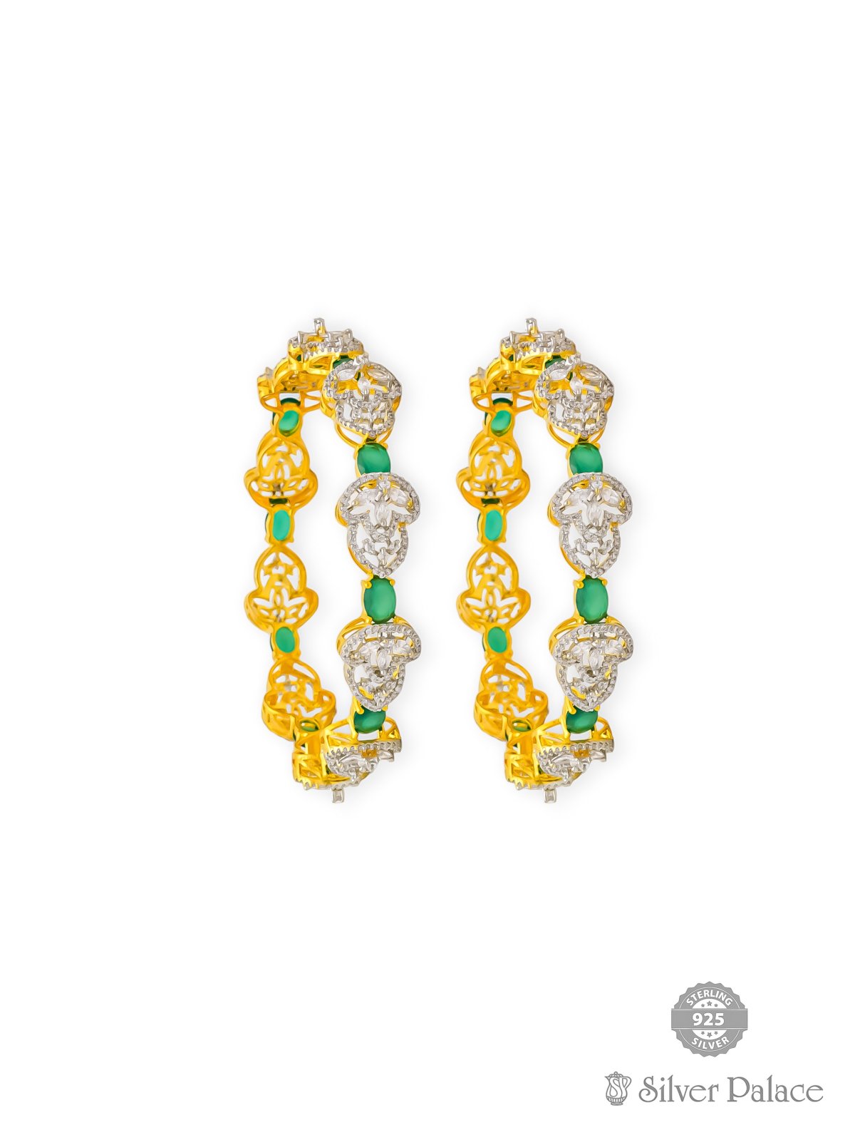 925 SILVER GOLD POLISHED GREEN STONE BANGLE FOR LADIES ANITE COLLECTION 