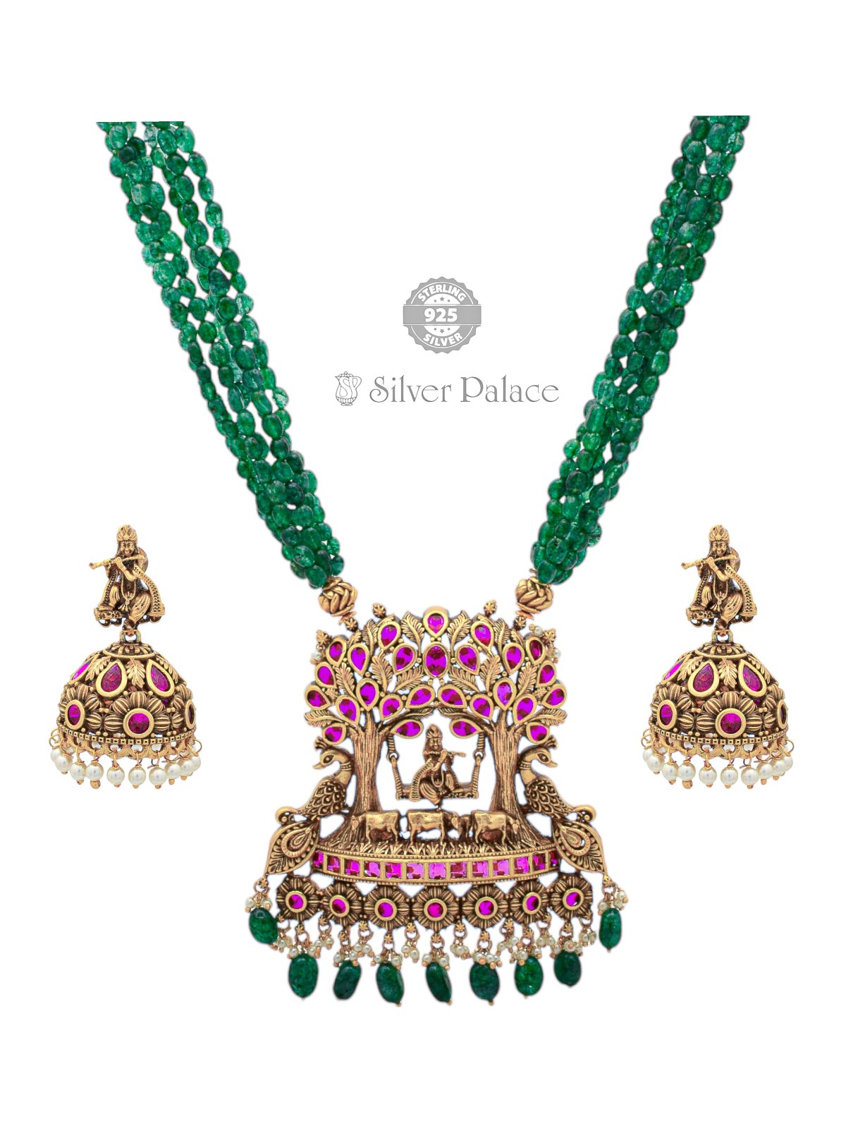 92.5 SILVER GOLD FLOWER RADHA KRISHNA DESIGN NECKLACE FOR WOMEN ANITE COLLECTION