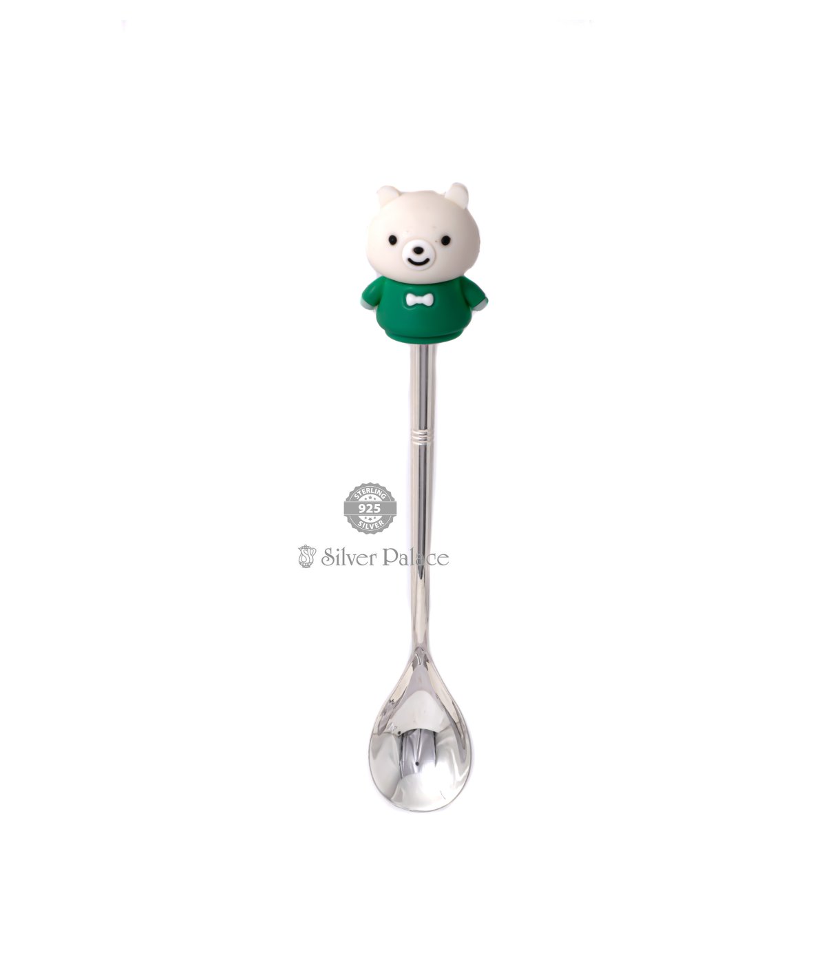  925 SILVER SPOON FOR BABY WITH SILICON TEDDY BEAR CARTOON