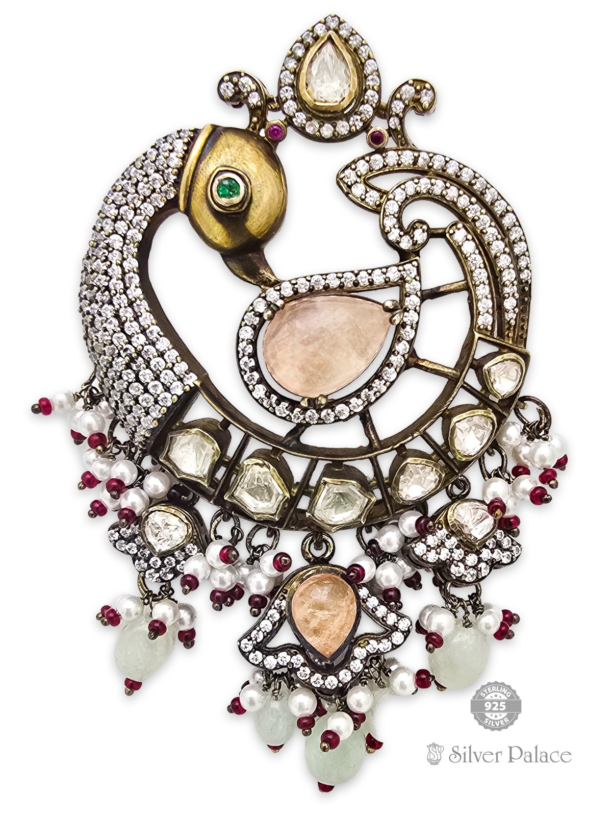 925 SILVER GOLD POLISHED VICTORIAN STYLE PENDANT FOR WOMEN ANITE COLLECTION 