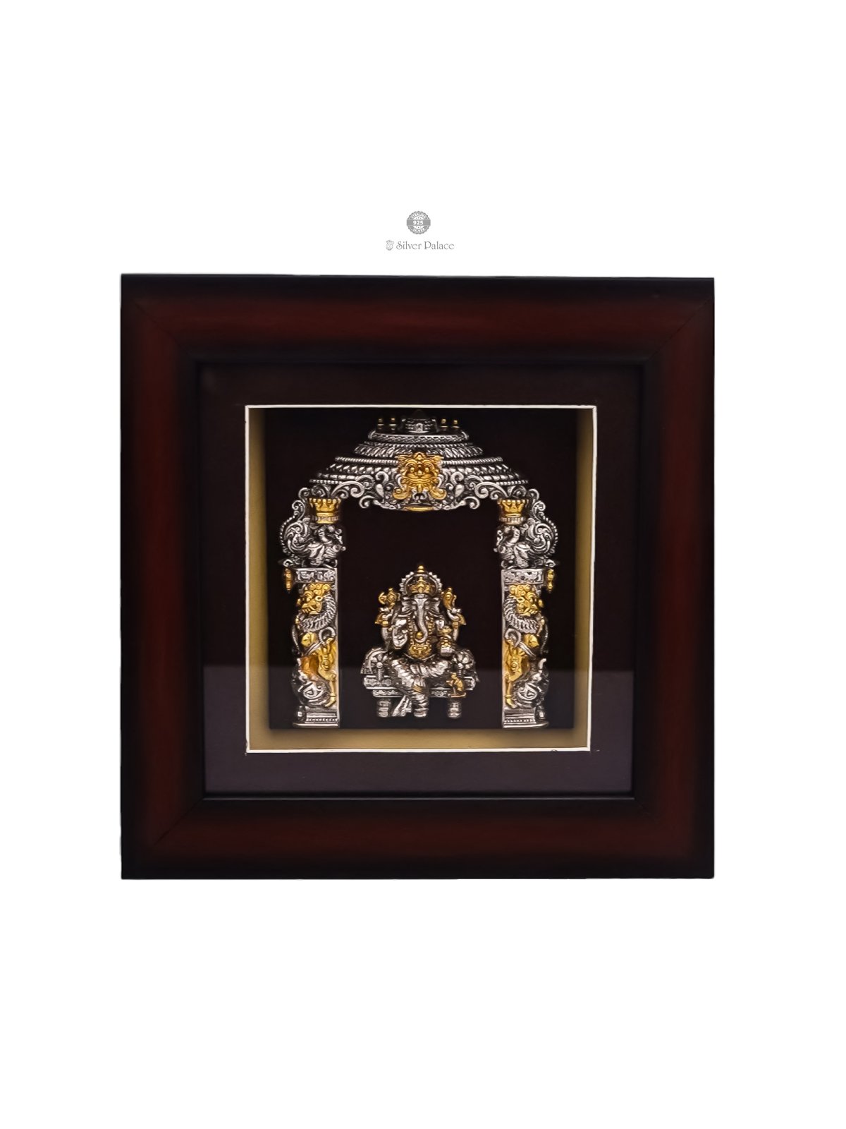 925 SILVER GOLD POLISHED ARCH WITH PEEDAM GANESH PHOTO FRAME 