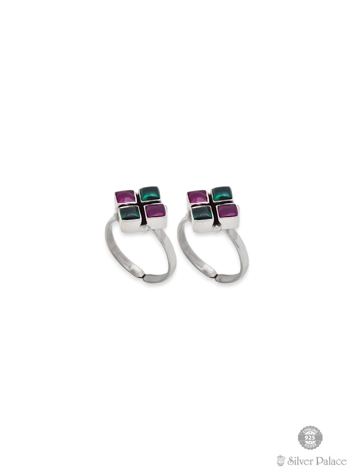 92.5 STERLING SILVER TOE RINGS WITH COLOR FULL STONES FOR WOMEN NEETH COLLECTION 