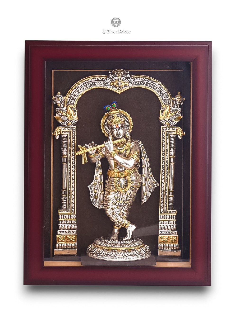925 silver gold polished krishna with peedam design photo frame LAKSH COLLECTION