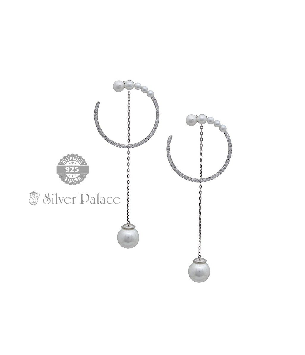 92.5 Silver Semi Round  Pearl Hoop Styled Earring