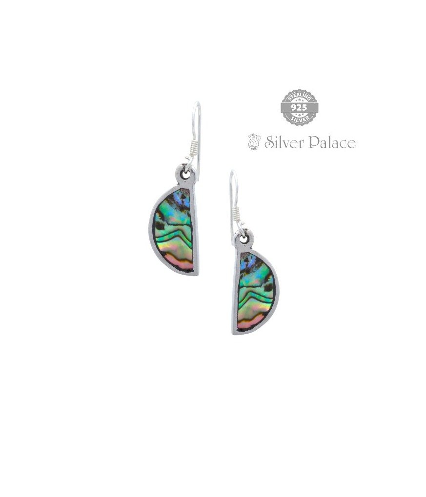 92.5 SILVER TRISHE COLLECTION ABALONE SHELL WITH HALF CIRCLE DESIGN EARRINGS FOR GIRLS