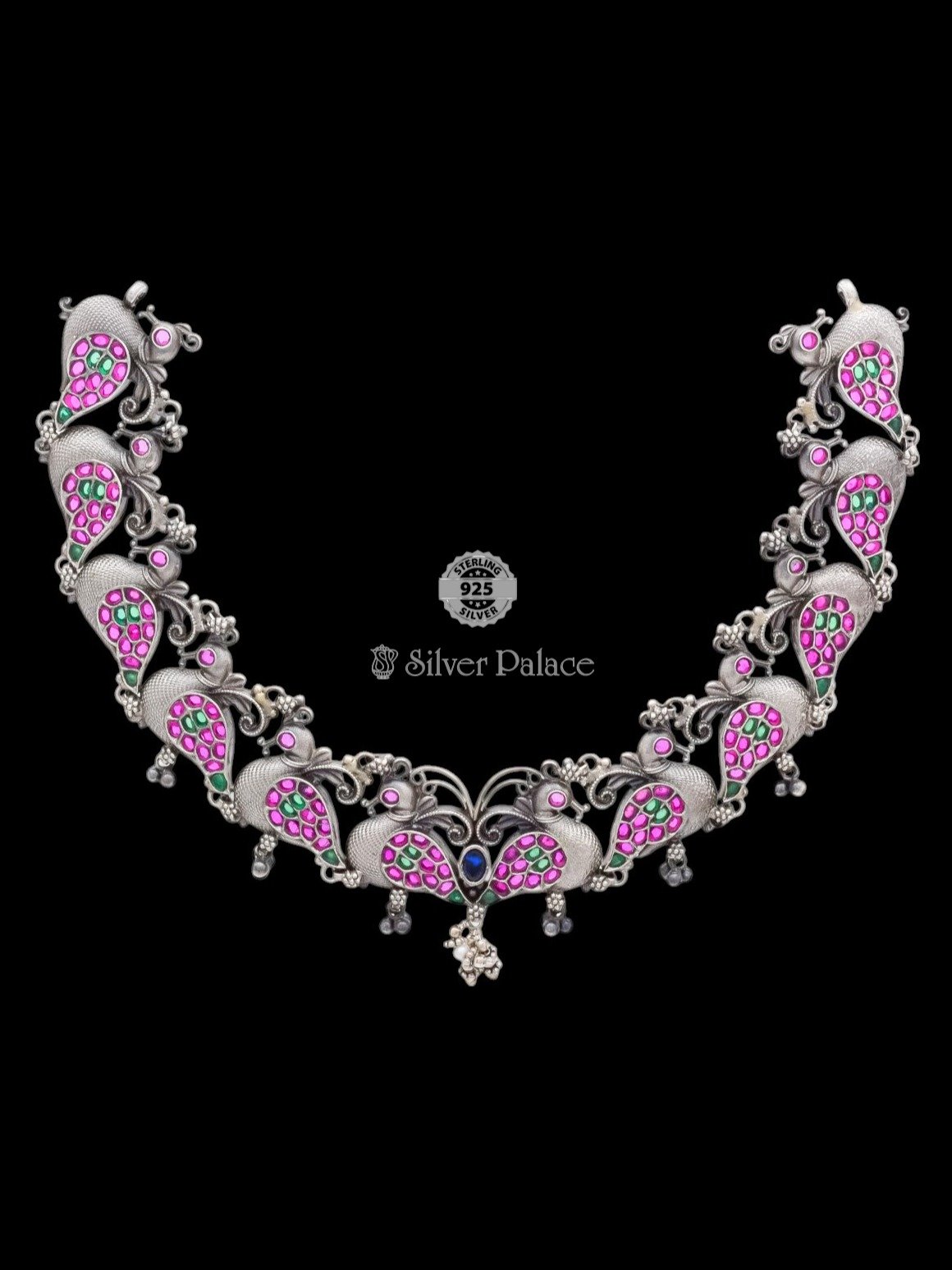 925 silver peacock design with pink stone necklace for women hans mannj collection