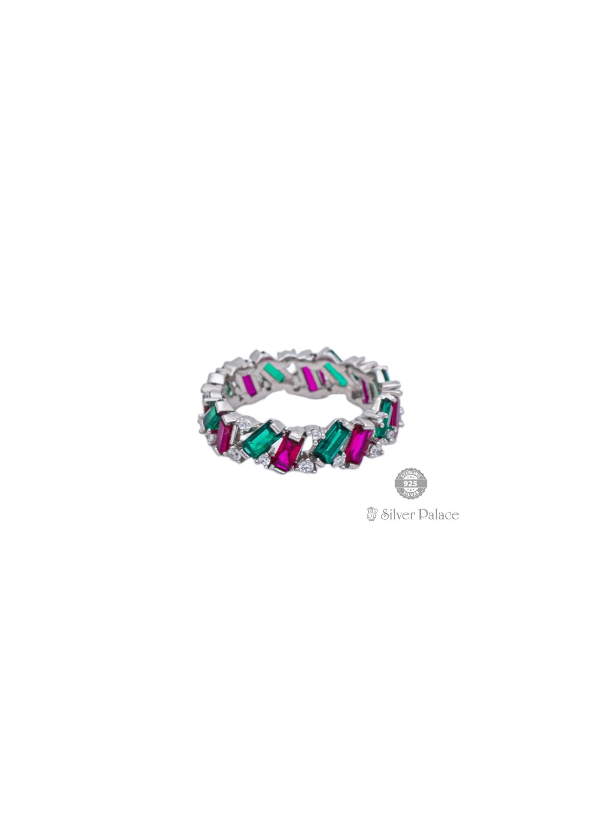 925. OXIDIZED SILVER GREEN AND PINK STONE RING FOR GIRLS PRITTI COLLECTION 