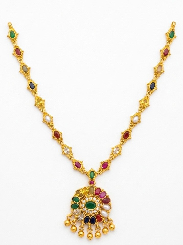 92.5 SILVER ANTIQUE GOLD POLISHED NECKLACE FOR WOMEN NAVRATAN STONES ANITE COLLECTION 