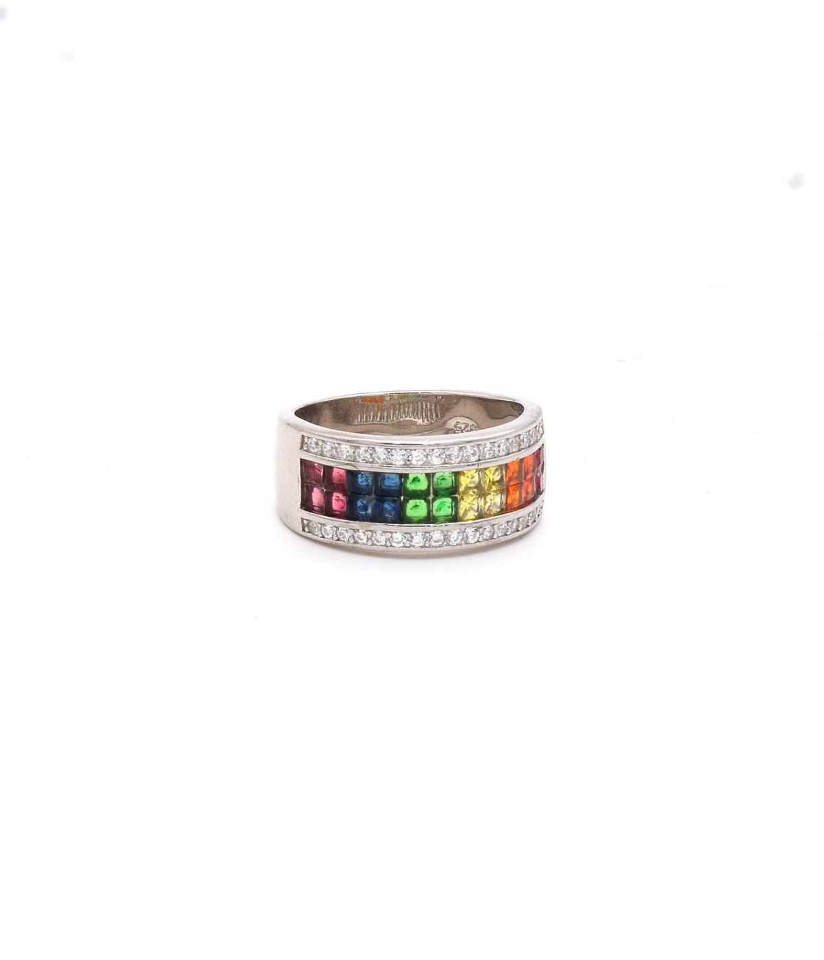 92.5 SILVER TRADITIONAL MULTI STONE FINGER RING FOR GIRLS AND COUPLES