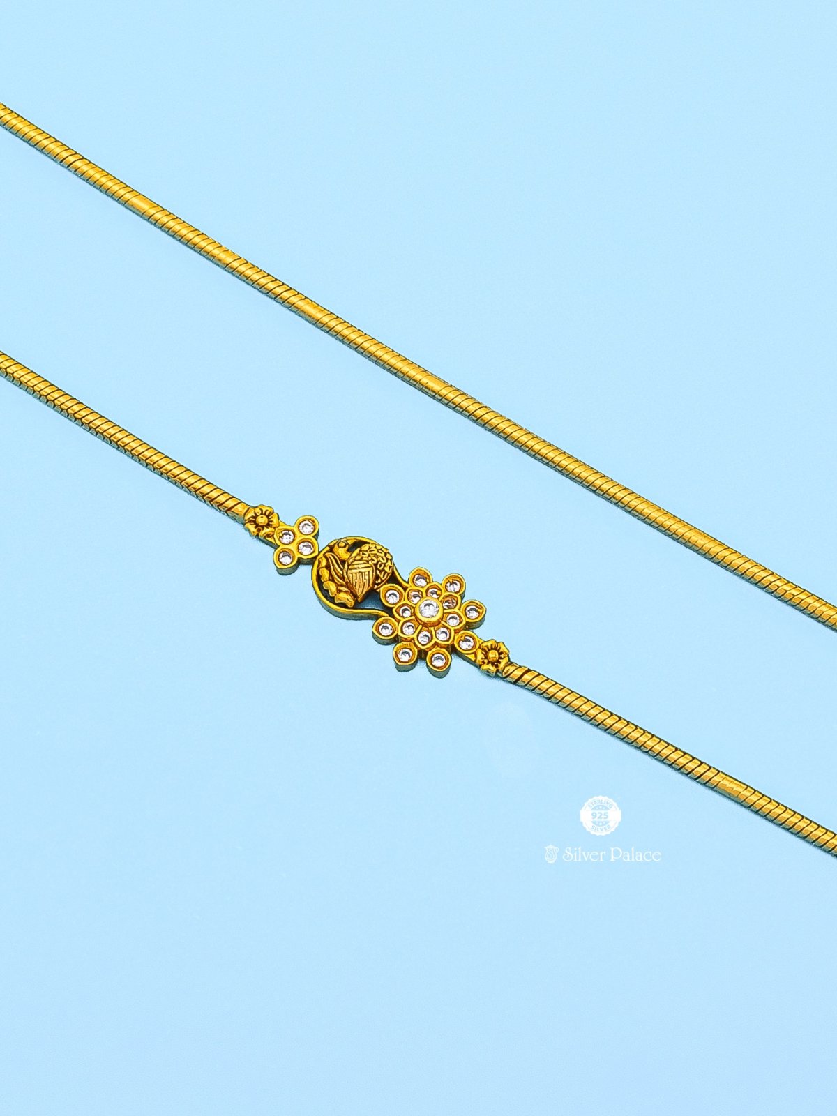 92.5 SILVER GOLD POLISH PEACOCK WITH FLORAL DESIGN MUGAPPU CHAIN ANITE COLLECTION 