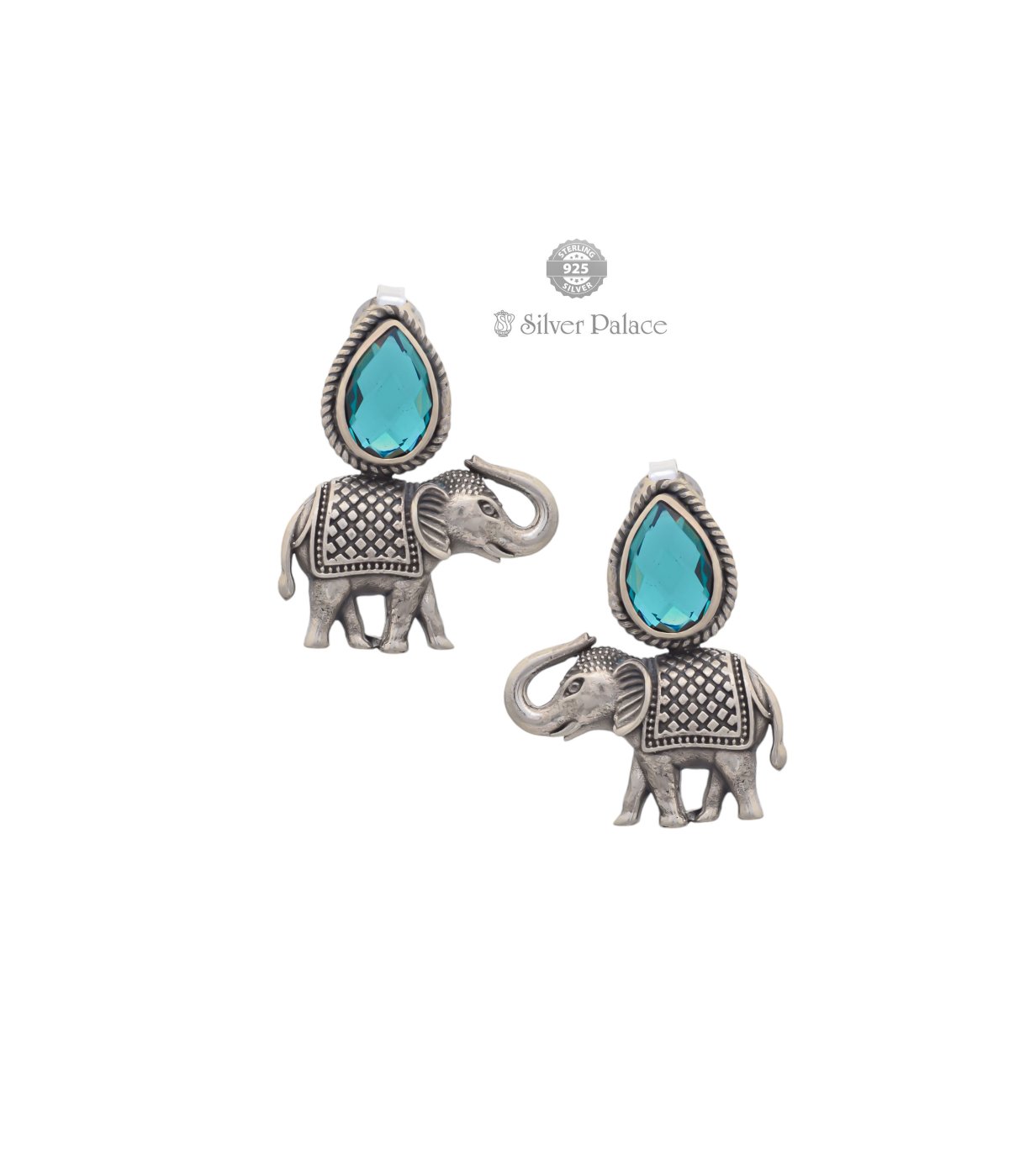 Ruch Collections 92.5 Silver blue stone elephant contemporary earrings for women