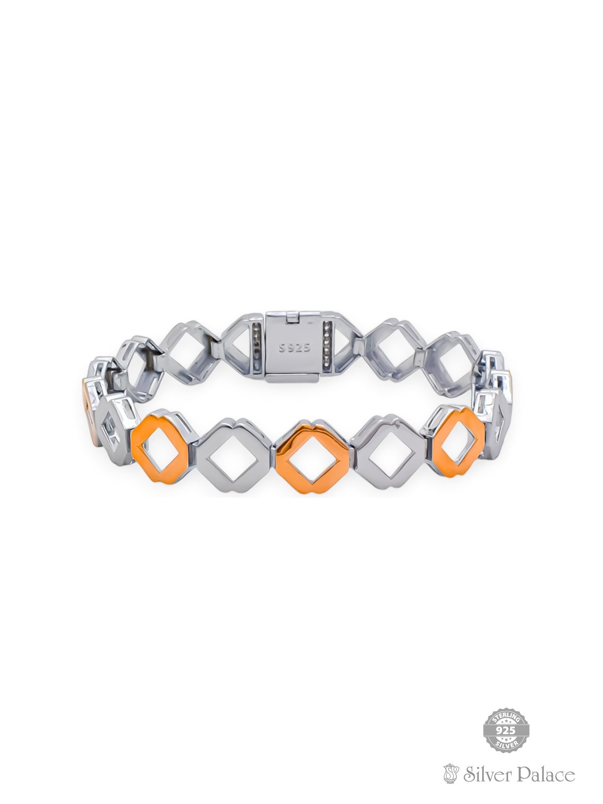 925 STERLING SILVER 2 TONE CZ BRACELET FOR GENTS PUYA COLLECTION 