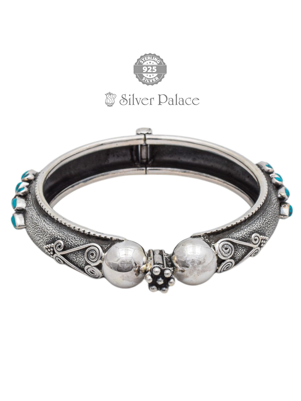 925 Oxidised Silver Blue Stone Antique Kada for Women Mannj Collection
