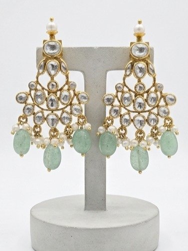 92.5 SILVER GOLD POLISHED GREEN PEAR JHUMKI FOR GIRLS ANITE COLLECTION