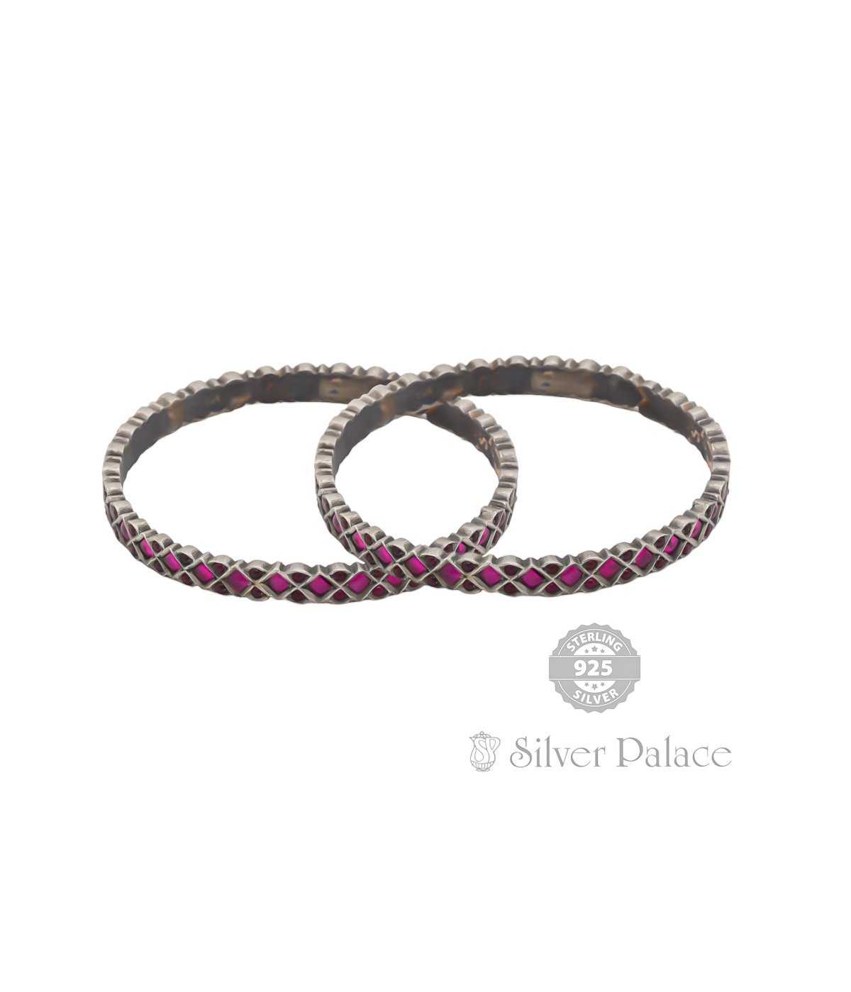 925 OXIDIZED SILVER MANNJ COLLECTION PINK STONE BANGLE FOR WOMEN