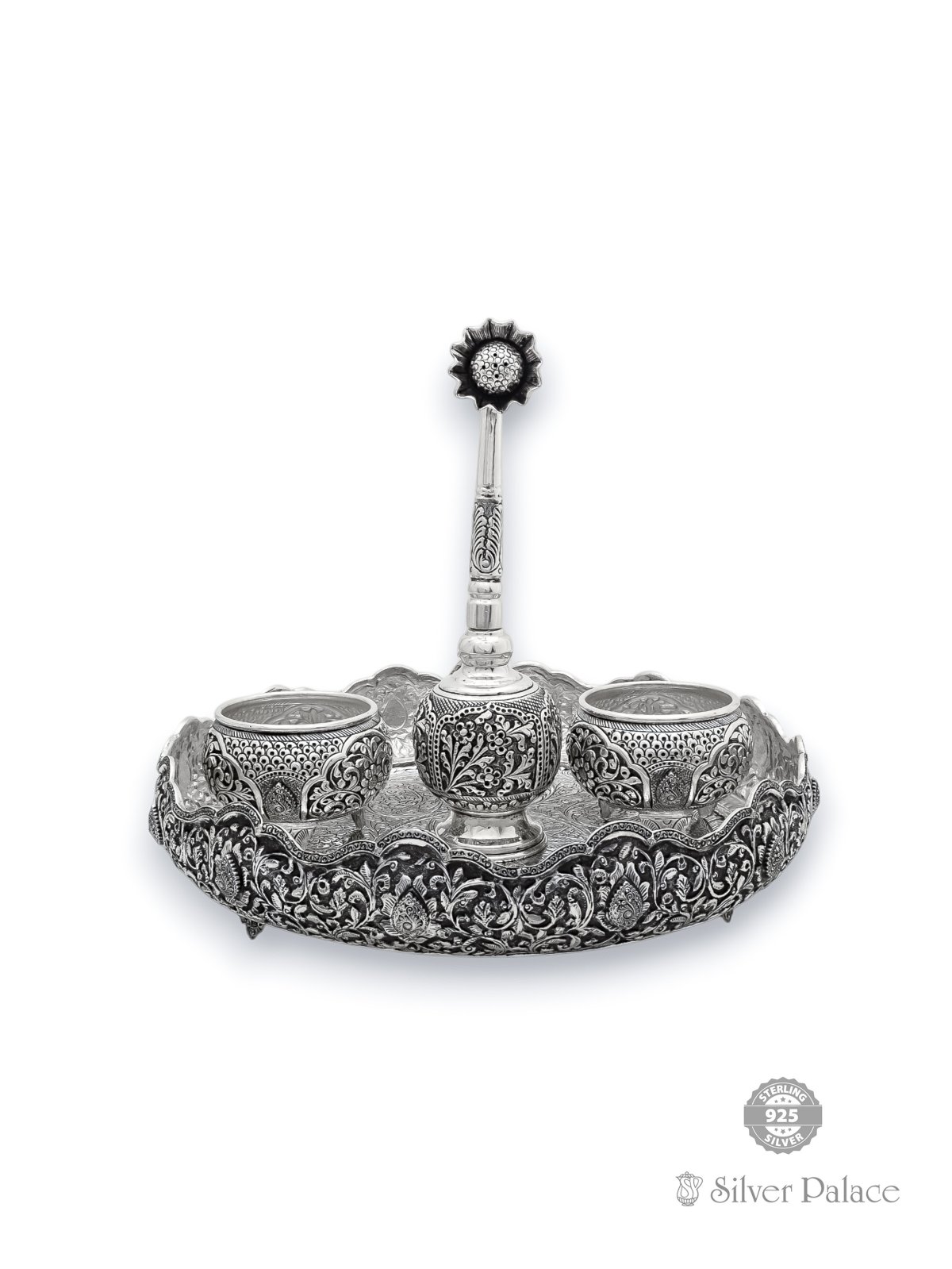 925 OXIDISED SILVER FLORAL NAGAS PLATE SET FOR WEDDING GIFTS 