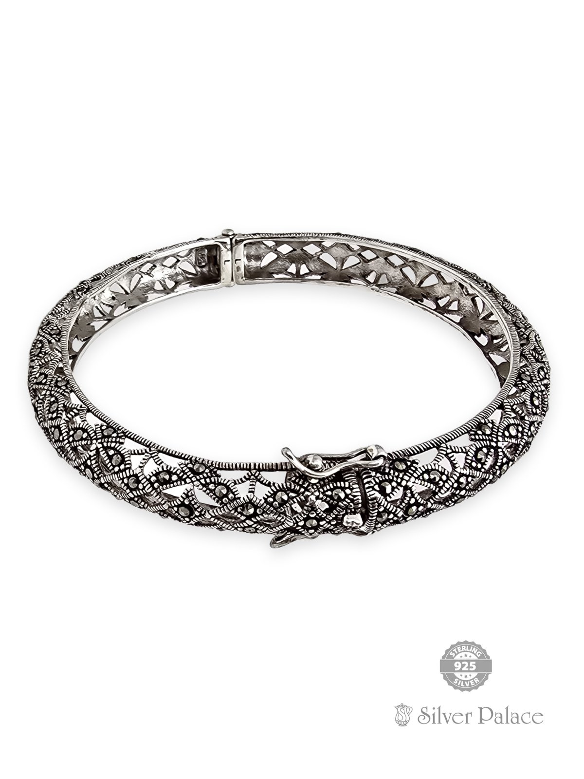 925 OXIDIZED SILVER MARCA STONE KADA FOR WOMEN PRTE COLLECTION