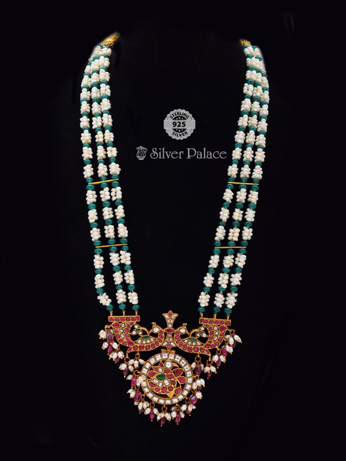 925 SILVER GOLD POLISH FLORAL AND PEACOCK MOTIF NECKLACE FOR WOMEN ANITE COLLECTION