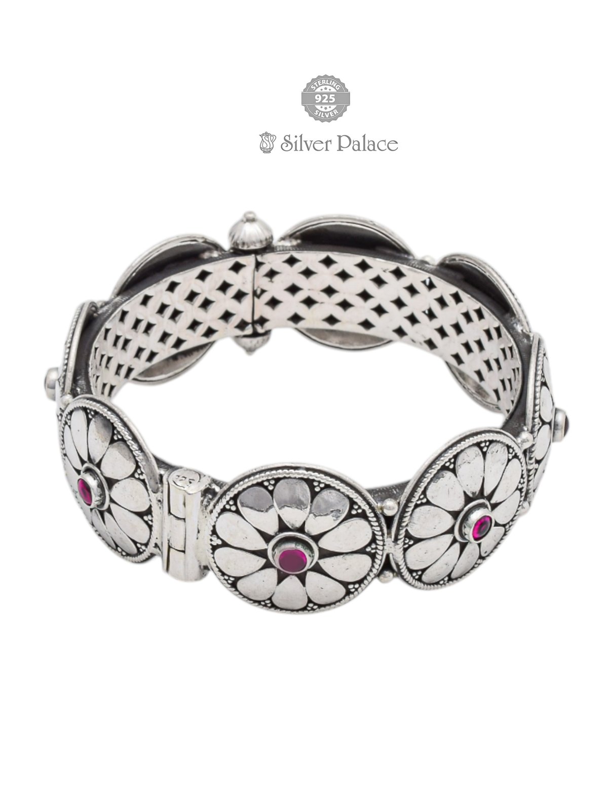 925 oxidised silver floral design kada for womens mannj collection